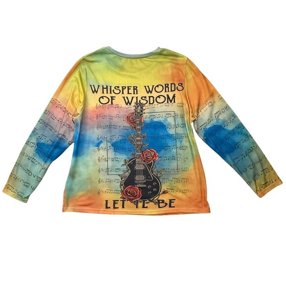 Music Graphic Long Sleeve Shirt Size XXL Guitar Rose Art Top Casual Indie - Picture 3 of 8